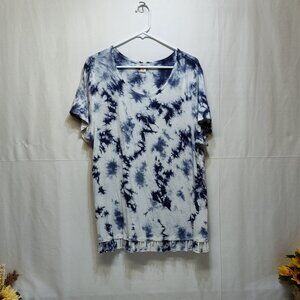 Style & Co Tie-Dye Short Sleeve T-Shirt With Ruffle Hem Women XL Blue White VGC